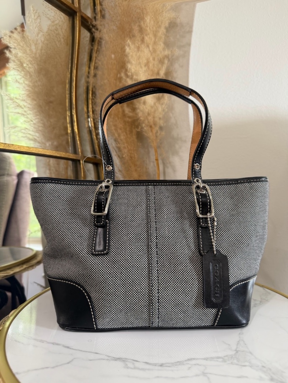 Coach Vintage Y2K Black White Mini Market Tote Bag Satchel Purse Style 9557